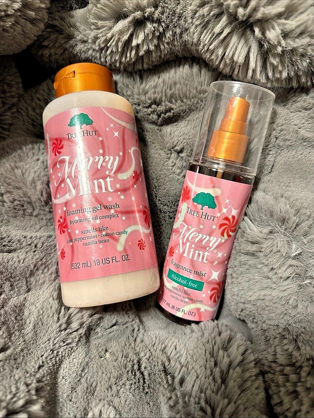 Tree Hut Merry Mint Foaming Gel Wash & Fragrance Mist Set new limited edition